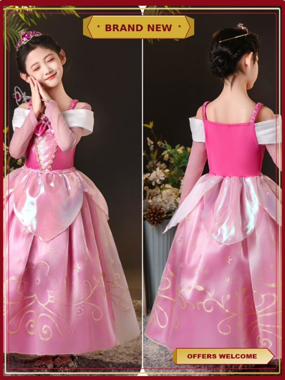 Girls Princess Dress Sparkling Fancy Party Dress Up Costume